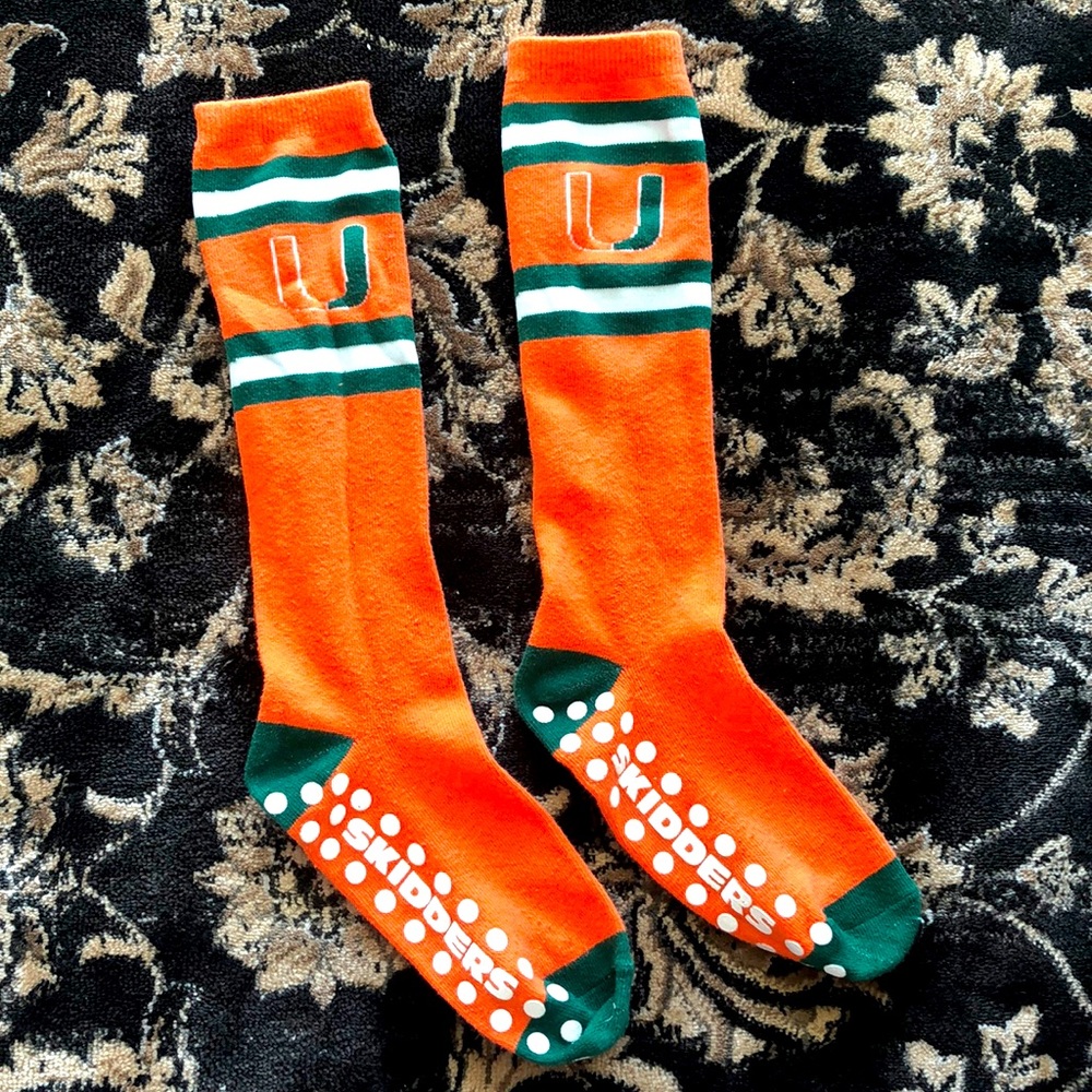 University of Miami Skidders mid calf orange/green/white socks